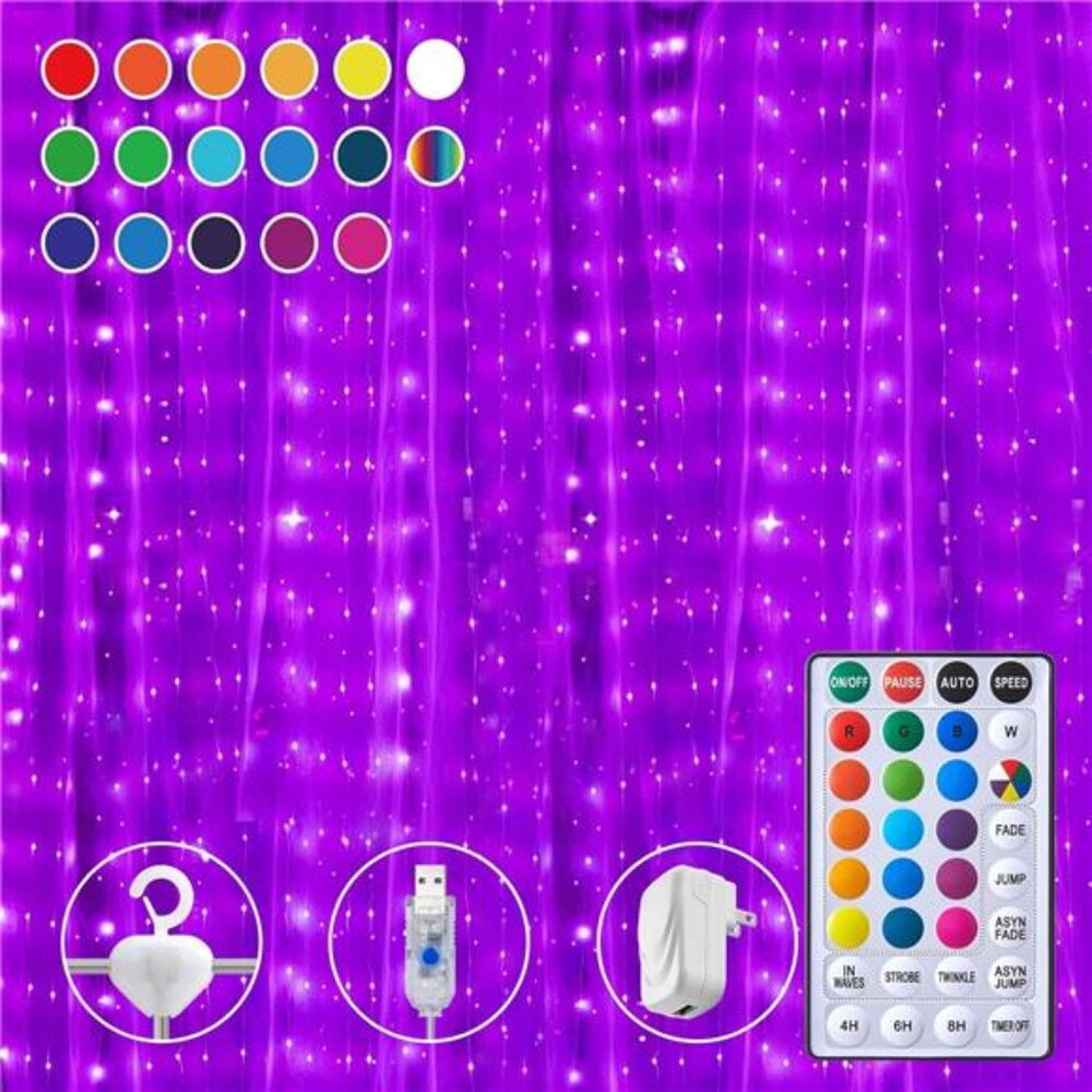 16 Color LED Curtain Lights Fairy String 250 LEDs Twinkle Backdrop Wall Decor
